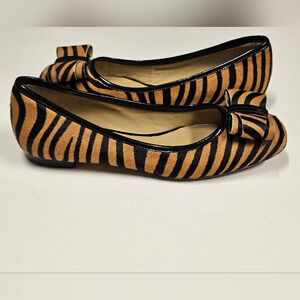 Joan & David Zebra print mohair Calf leather Bow ballet flats shoes size 6.5